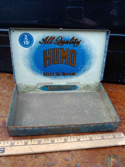 humo metal cigar box|Vintage Metal Cigar Box Old Humo Tin .